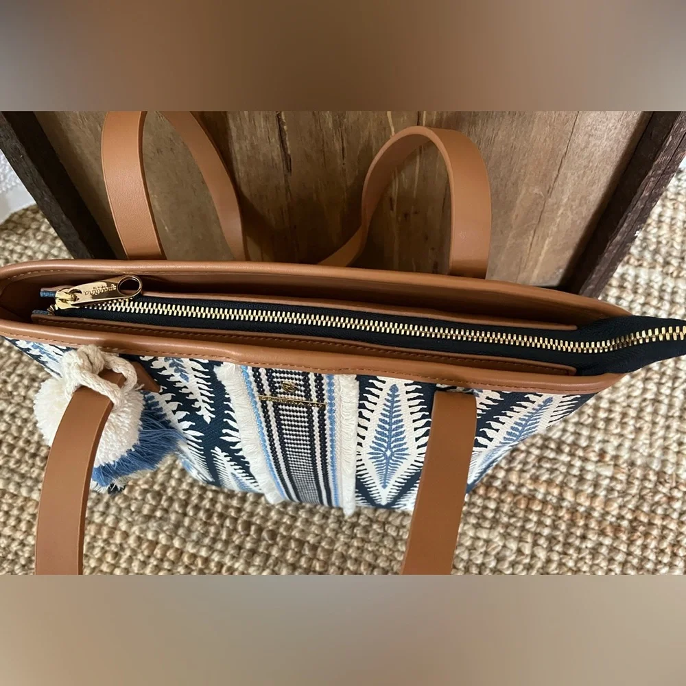 Spartina 449 Boho Tropez Tote Linen & Leather NWOT - Picture 7 of 13